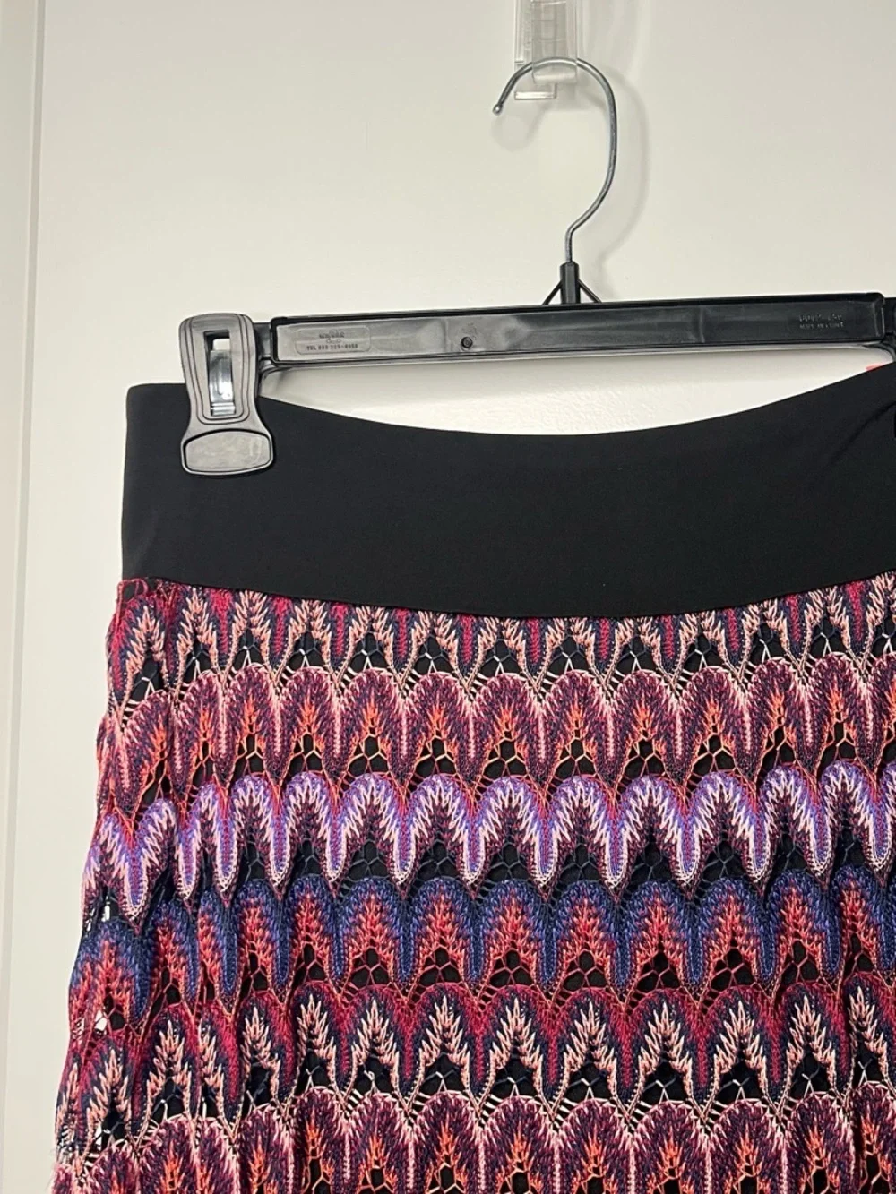 Karen Kane Burgundy-Multi Stretch Crochet Knit Maxi Skirt Sz XS Career Casual